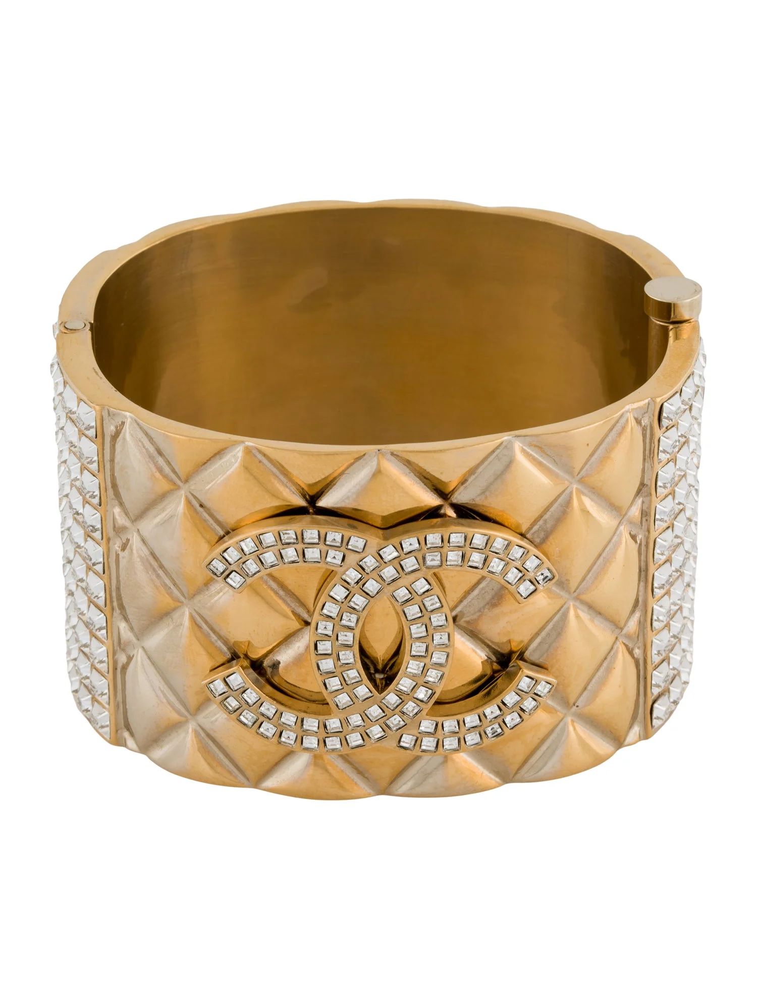 Strass Quilted CC Hinged Bangle Bracelet | The RealReal