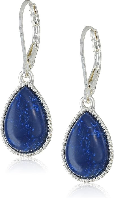 Nine West Silvertone and Denim Tear Drop Earrings | Amazon (US)