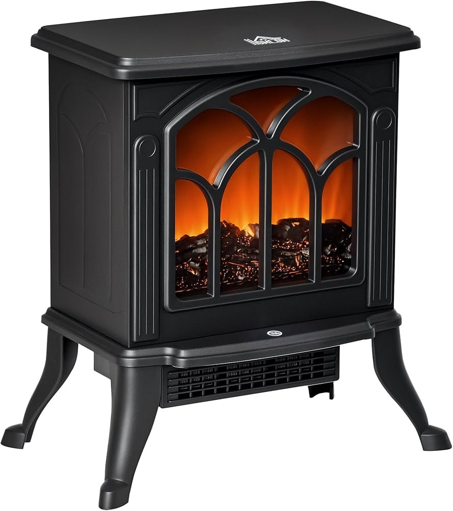 HOMCOM 17" Freestanding Electric Fireplace Stove, Fire Place Heater with Realistic Logs and Flame... | Amazon (US)
