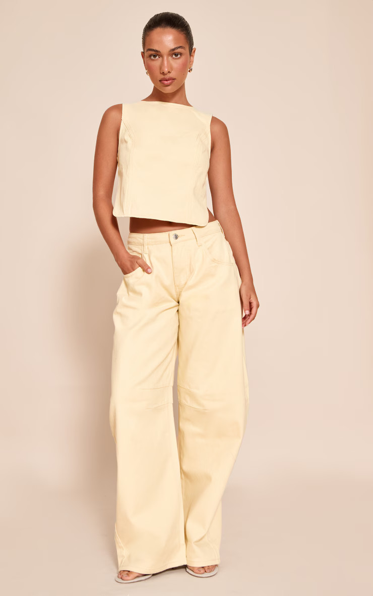 Butter Cream Seam Detail Barrel Jean | Denim | PrettyLittleThing UK