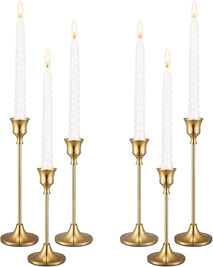 PNAVMG Candle Holders,Set of 6 Candlestick Holders for Taper Candles, Brass Gold Modern Decorativ... | Amazon (US)