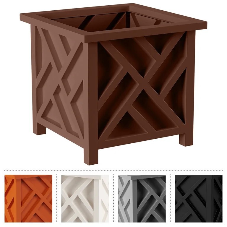 Pure Garden 14.75-Inch Outdoor Lattice Planter Box Plant Pot 2-Pack, Brown | Walmart (US)