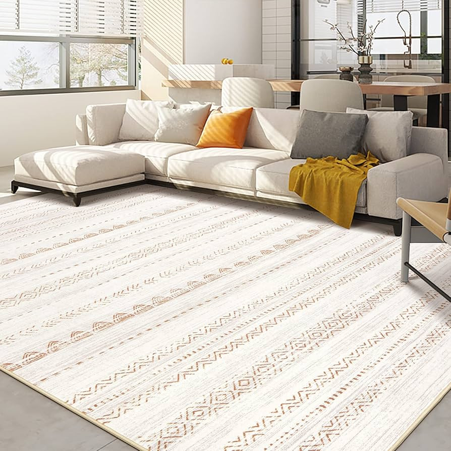 Area Rug Living Room Rugs: 9x12 Large Soft Machine Washable Boho Moroccan Farmhouse Neutral Stain... | Amazon (US)