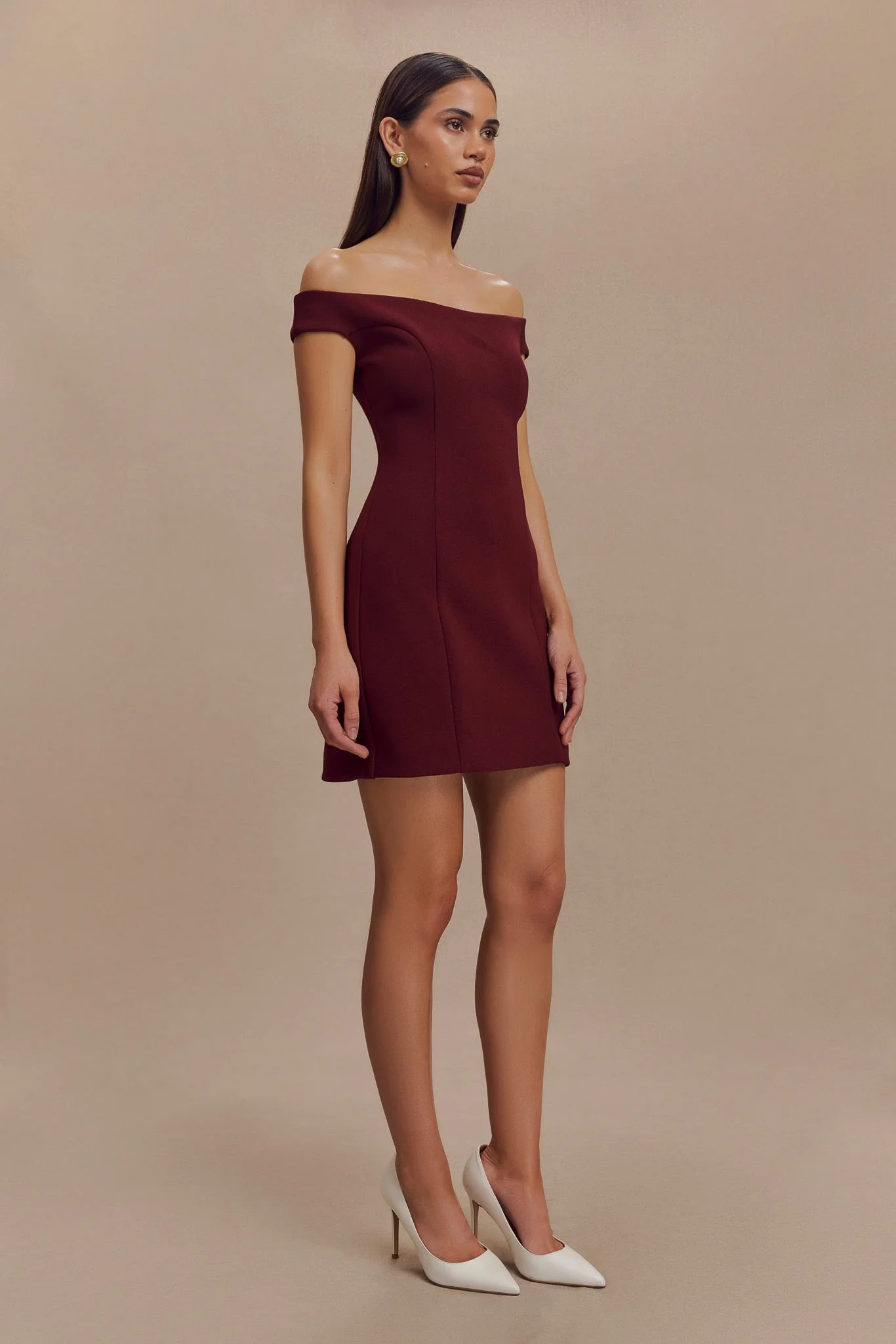 Cassidy Crepe Off Shoulder Mini Dress - Merlot | MESHKI US