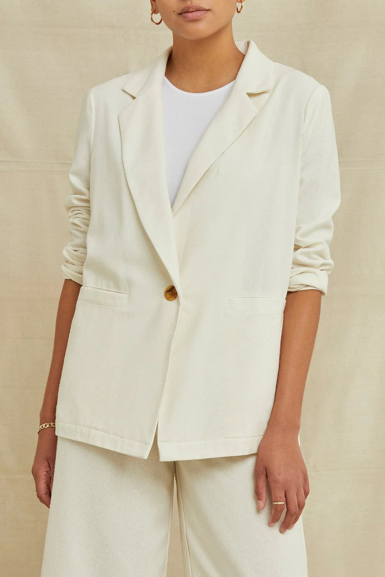 Sage Silk Noil Blazer - Ivory | Amour Vert