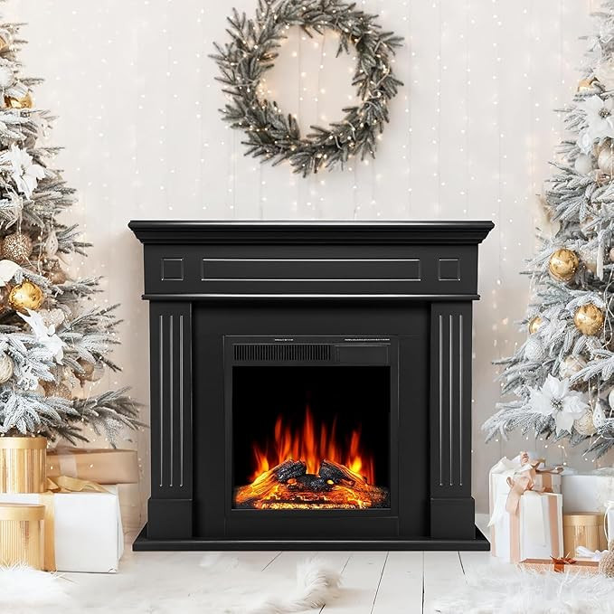 43 Inch Fireplace TV Stand with Mantel - Electric Fireplace Heater, Wooden Entertainment Center, ... | Amazon (US)