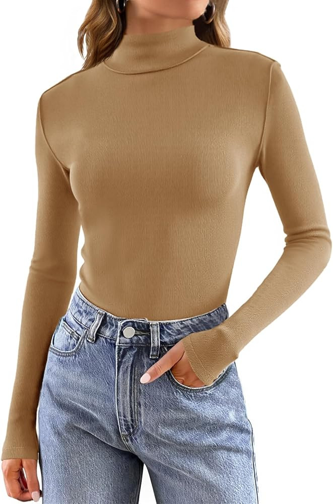 Tankaneo Womens Mock Turtleneck Tops Long Sleeve Slim Fitted Ribbed Shirts Knit Basic Tees Therma... | Amazon (US)