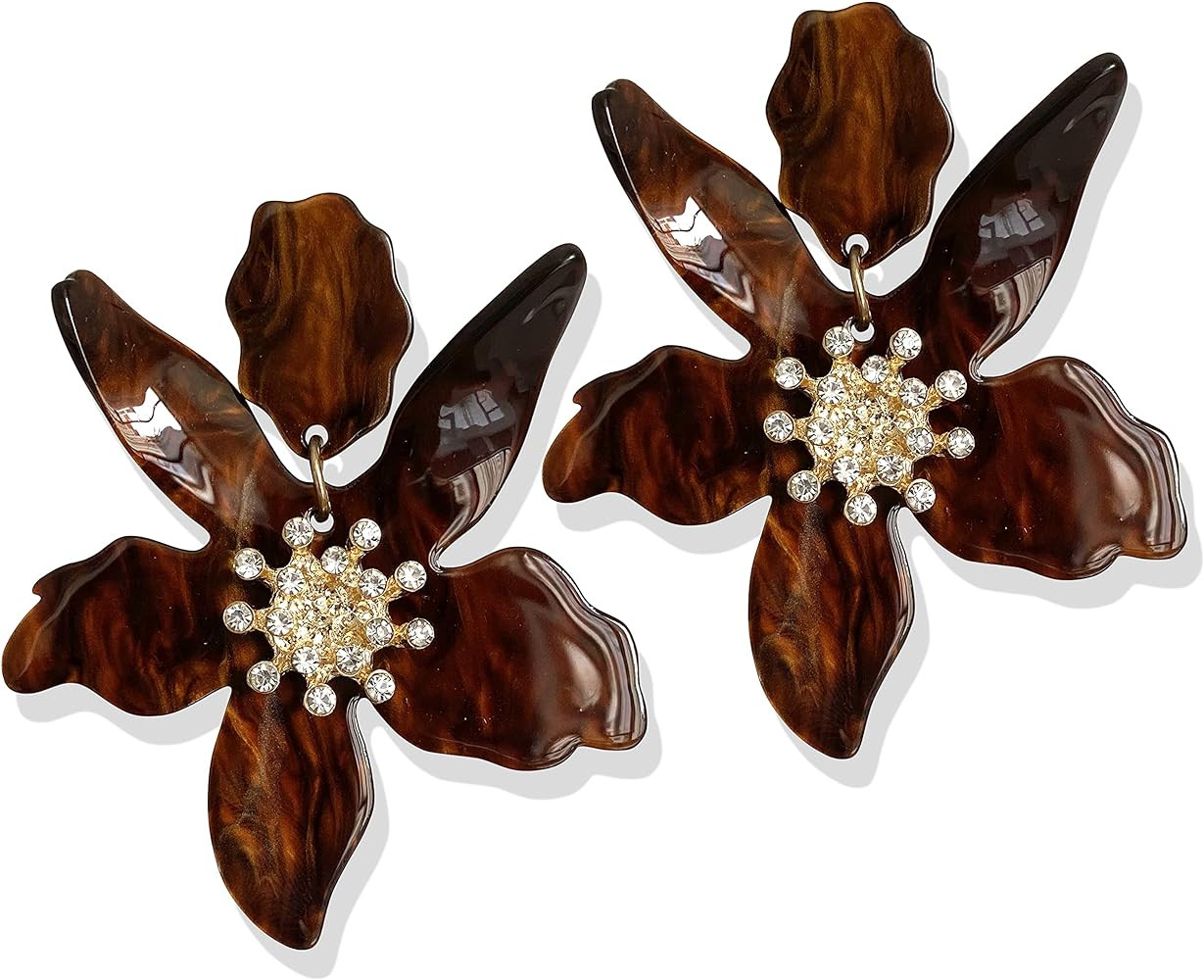 ANDPAI Unique Bohemian Oversized Acrylic Resin Flower Dangle Drop Earrings Retro Large Hawaii Flo... | Amazon (US)