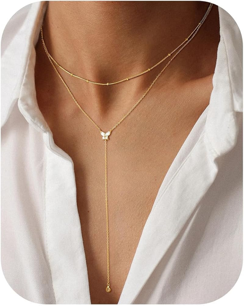 Ursteel Dainty Lariat Necklace for Women, Easter Gifts 14K Gold Plated Y-Shaped Long Necklace Lay... | Amazon (US)