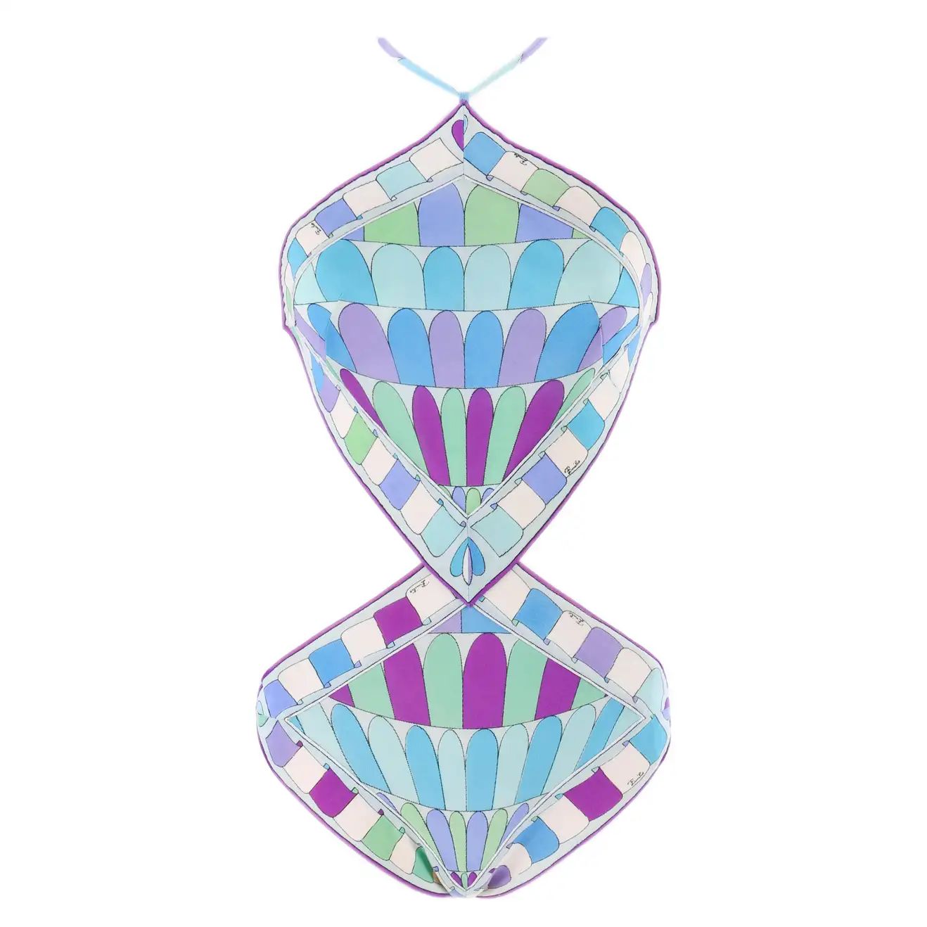 Emilio Pucci c.1960's Geometric Signature Print Diamond Cut One-Piece Swimsuit | 1stDibs