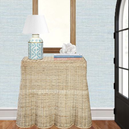 Interior design inspo
Grandmillennial home
Grasscloth wallpaper 
Console styling
Rattan console
Scalloped
Lamp shade
Entryway inspo

#LTKhome