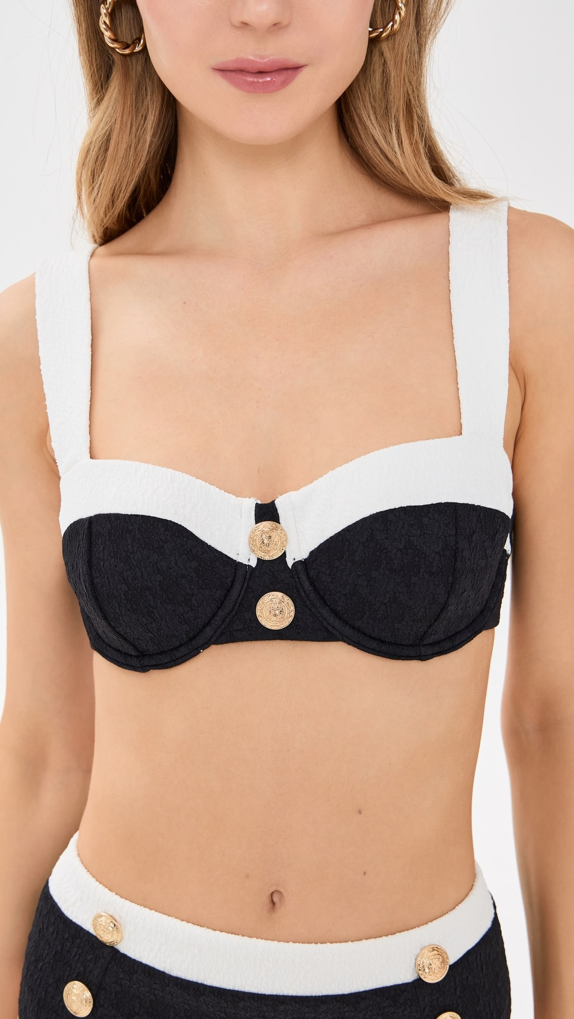 Alexandria Colorblock Chic Structured Bra Top with Gold Buttons | Shopbop