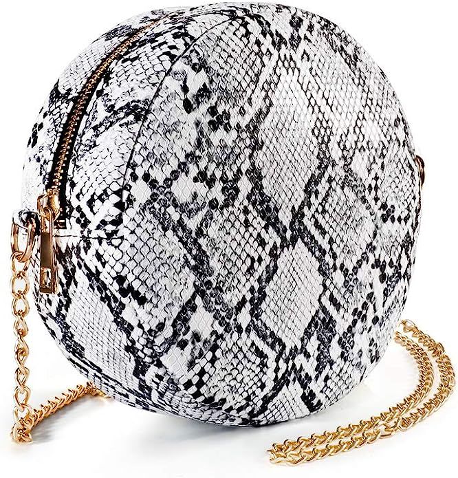 Small Crossbody Bag for Women Snakeskin Round Purse Circular Cellphone Bag with Chain Strap | Amazon (US)