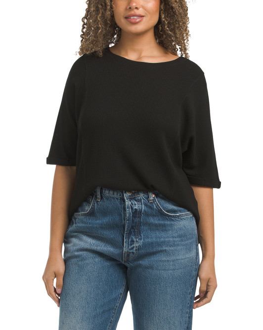 Round Neck Elbow Sleeve Top With Hi-lo Hem | TJ Maxx