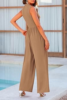 PRETTYGARDEN Womens Summer Jumpsuits Dressy Casual One Piece Outfits Sleeveless Mock Neck Wide Le... | Amazon (US)