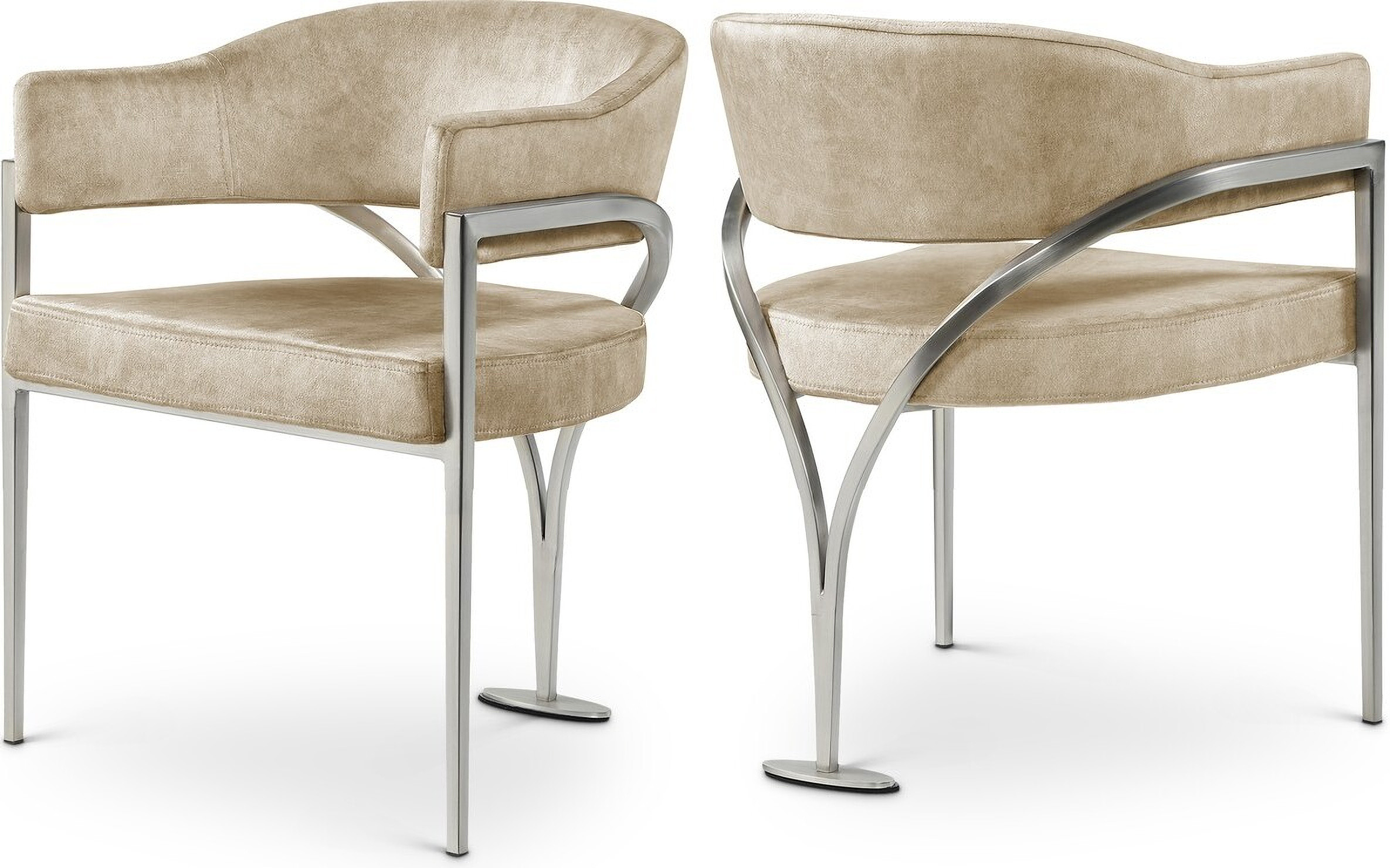 Madelyn Velvet Dining Chair Set of 2 In Beige/Silver | 1stopbedrooms