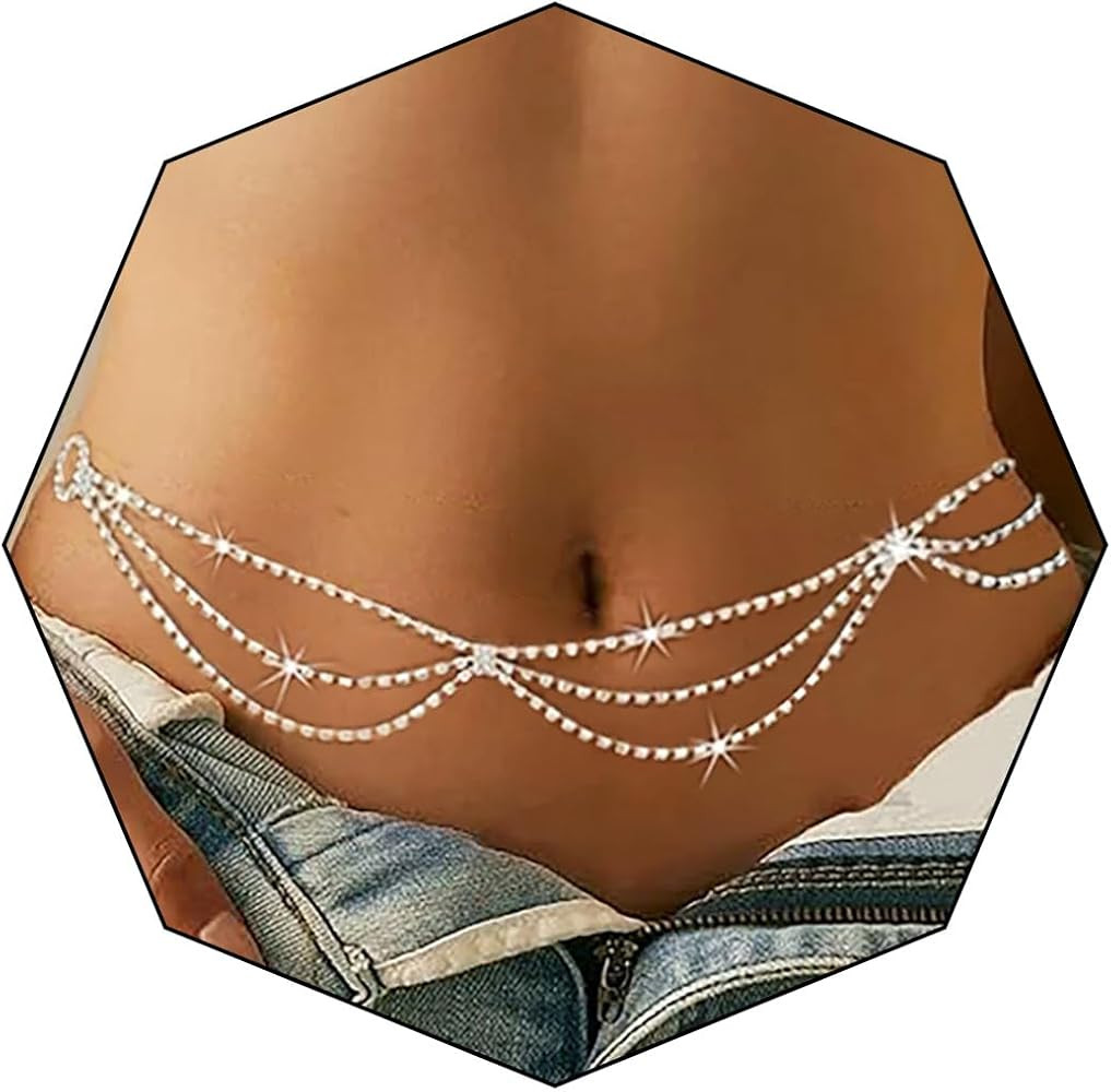 Rhinestone Belly Chain Jewelry Silver Crystal Waist Body Chains for Women | Amazon (US)