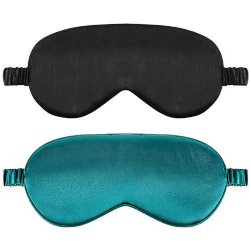 2 Pack Sleep Mask Silk Eye Mask Cover for Sleeping, Soft Satin Blindfold with Elastic Strap, Comfortable Night Sleeping Mask for Women Men (Black&Green) | Amazon (US)