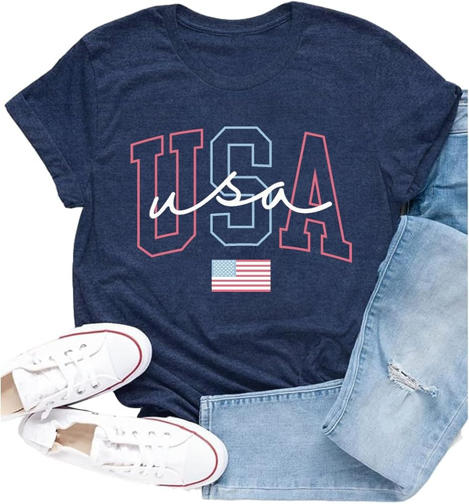 American Flag Shirt for Women USA Patriotic Bow T-Shirt 4th of July America Tee Tops | Amazon (US)