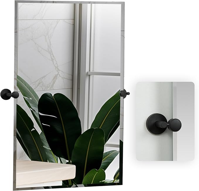 Hamilton Hills 24x36 inch Frameless Pivot Mirrors for Bathrooms with Matte Black Rounded Wall Bra... | Amazon (US)