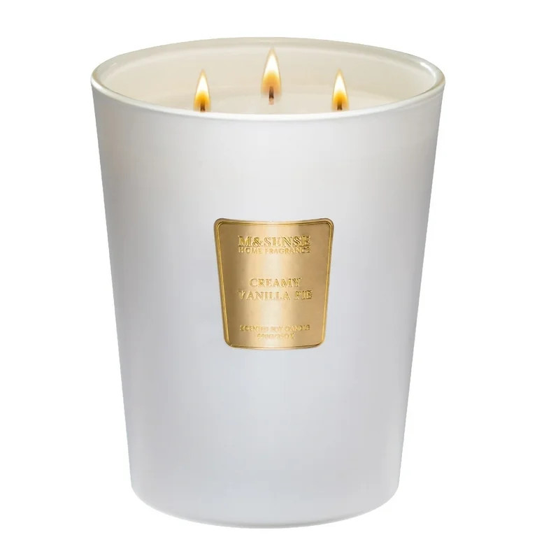 M&SENSE Extra Large Soy Candle Creamy Vanilla Scent, 35 oz 150h Burn Time, 3-Wick | Walmart (US)
