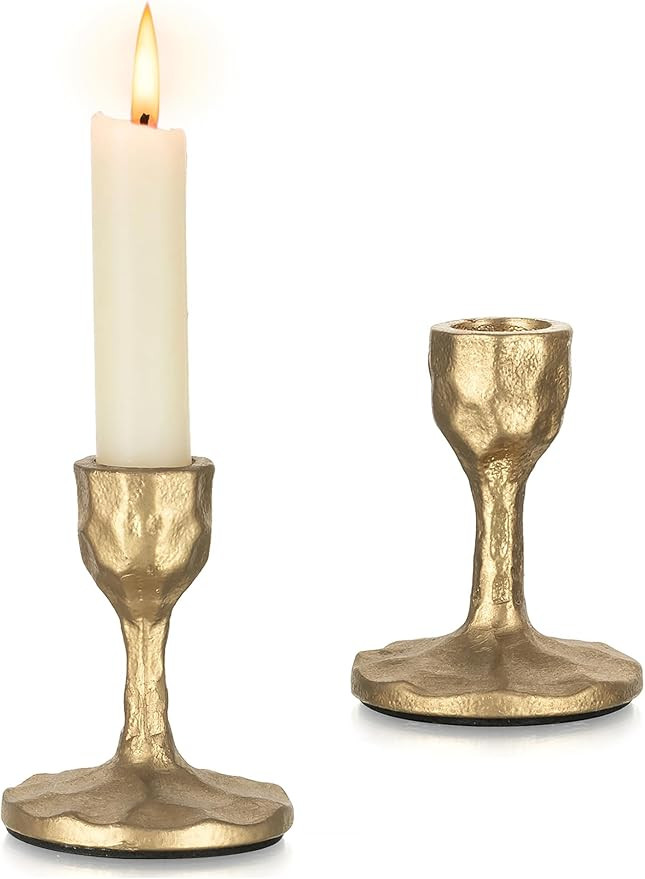Antique Brass Candlestick Holders: Cast Iron Candle Holder Handcrafted Gold Taper Candle Holder V... | Amazon (US)