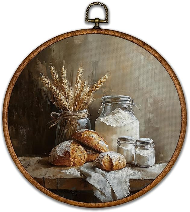 BCUANGD Vintage Sourdough Bread Round Wall Art Decor - Retro Still Life Food Wall Art Canvas Fram... | Amazon (US)