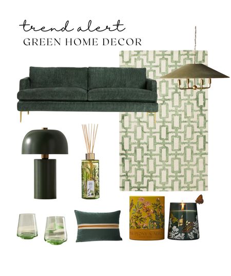 Trend alert, green home decor.
Green couch, green sofa
Green area rug.
Green lamp.
Greens row pillow
Green wine glasses
Green candle
Green diffuser
Green chandelier


#LTKhome