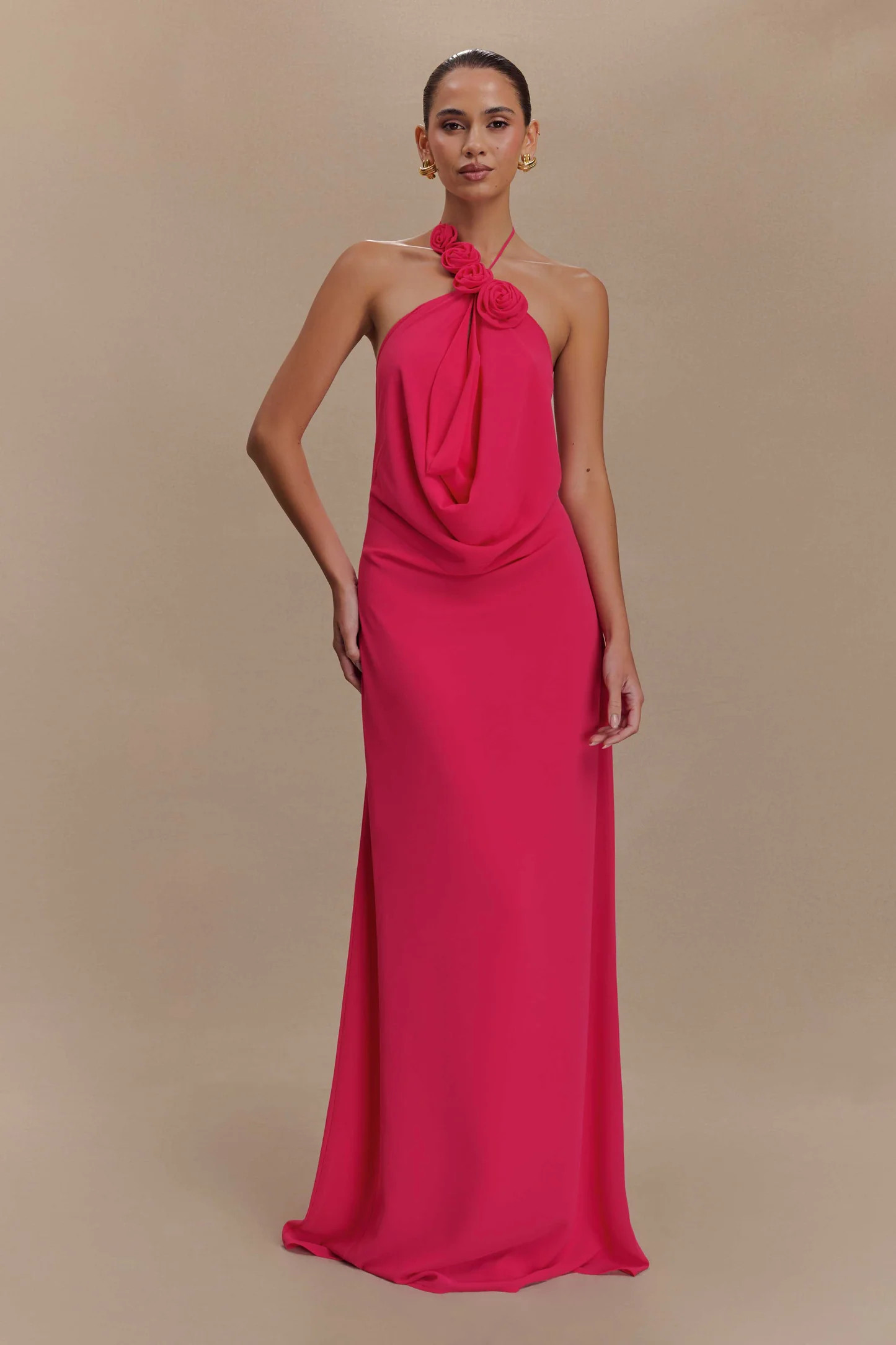 Rosalia Cowl Neck Maxi Dress - Raspberry | MESHKI US