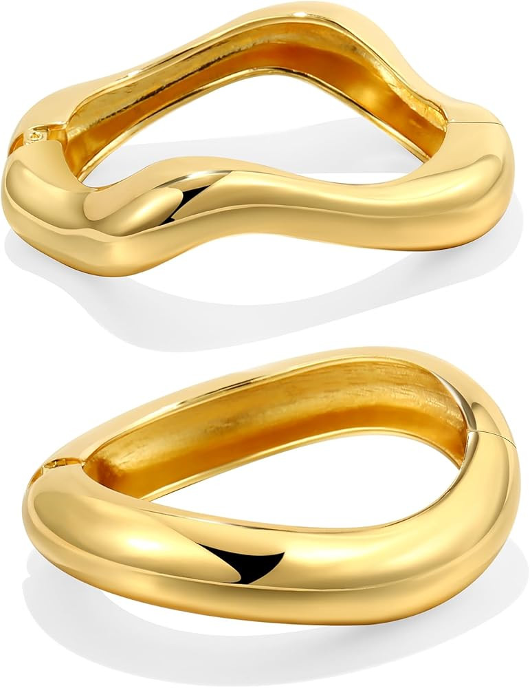 Elegance 11 designs Gold Bangles For Women Chunky Trendy Hinged Cuff Open Bracelet Wide Minimalis... | Amazon (US)