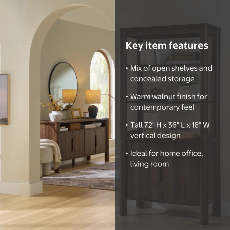 Better Homes & Gardens Adlin Bookcase with Doors, Walnut Finish | Walmart (US)