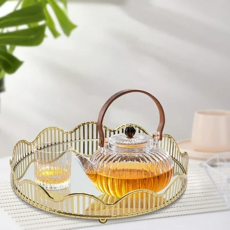 12.4"Gold Luxury Glass Mirror Tray Perfume Tray for Dresser Bathroom Living Room | Walmart (US)