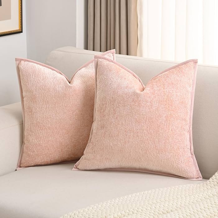 FUTEI Pink Chenille Throw Pillow Covers 18x18 Inch Set of 2,Soft Cozy Bound Edge Design Cushion C... | Amazon (US)
