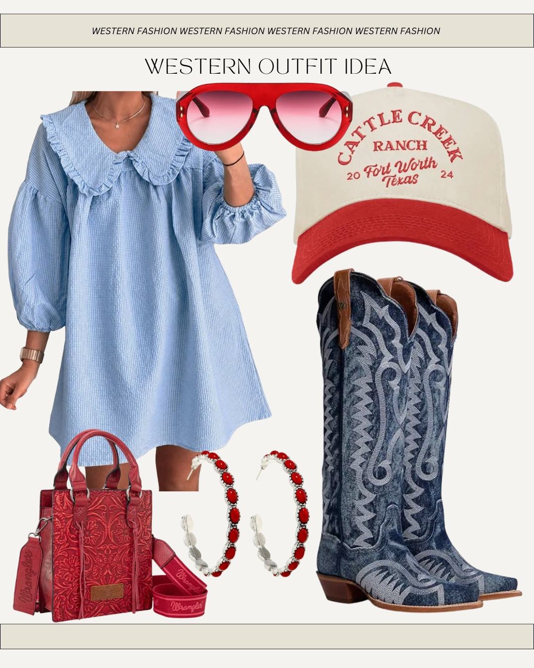 Amazon western outfit idea, Americana, red white and blue denim boots baby blue Fourth of July Country concert Rodeo ￼

#LTKgrwm #LTKootd