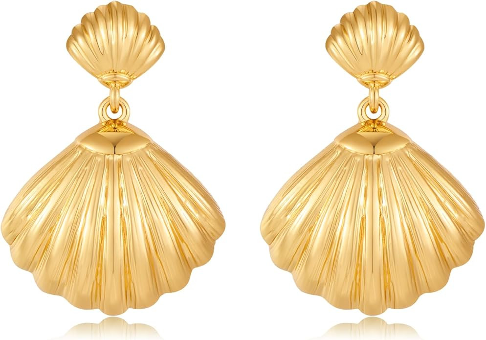 Gold Sliver Shell Earrings for Women Trendy Gold Dangle Earrings Beach Jewelry for Birthday | Amazon (US)