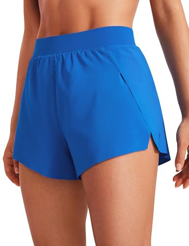 CRZ YOGA Running Shorts for Women High Waisted V Split for Gym Workout Athletic Track with Liner Breathable Quick Dry Sparkle Blue Small | Amazon (US)