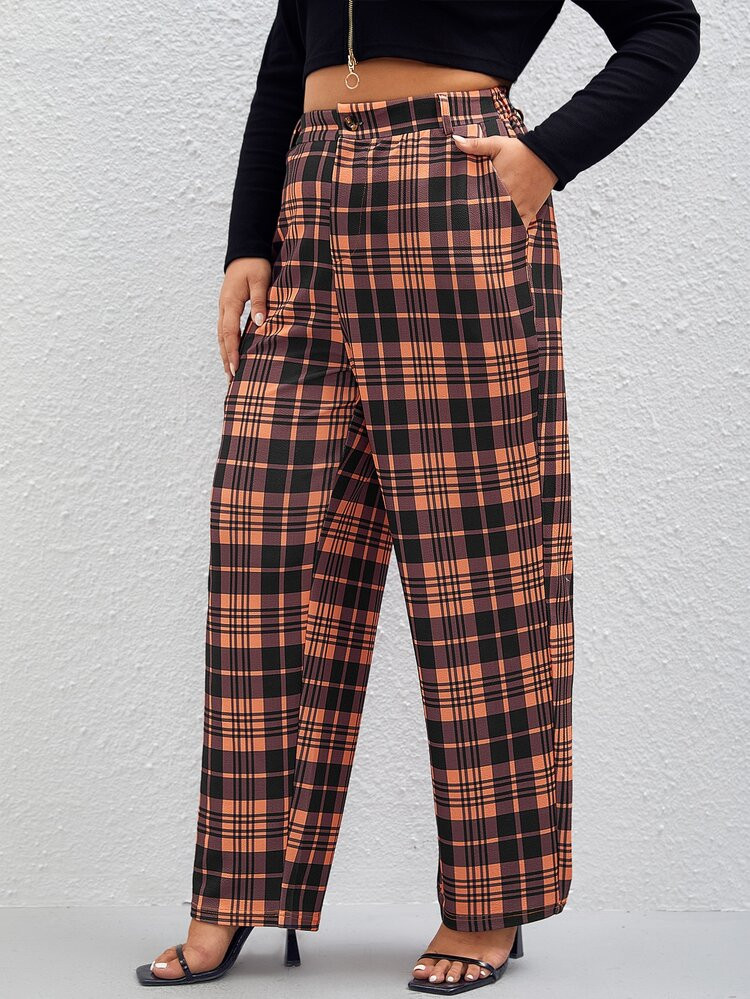 New
     
      Plus Plaid Print Slant Pocket Pants | SHEIN