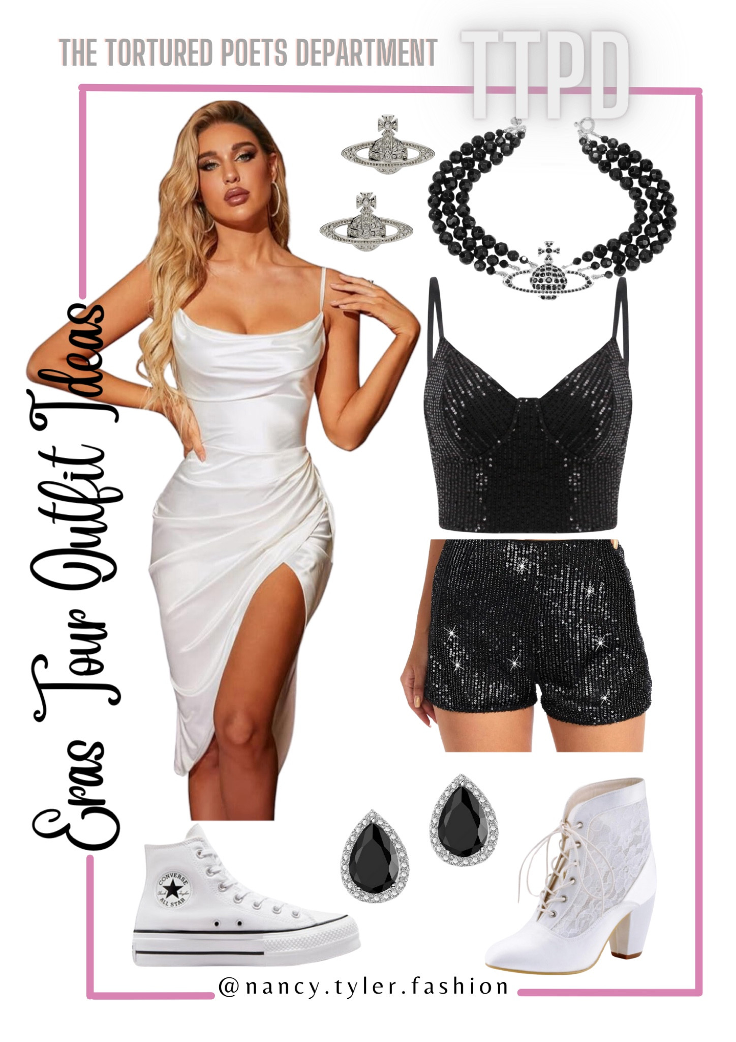 Amazon The Tortured Poets Department Eras Tour Taylor Swift Outfit Ideas. The black top peeking out of this would be 🤩! 📝🤍 Eras Tour 2024 outfit ideas!  🤍🪶 #TaylorSwift #ErasTour #TTPDTaylorSwift  #TaylorSwiftTTPD #TheTorturedPoetsDepartment #TheTorturedPoetsDepartmentTaylorSwift Taylor Swift Eras Tour Ideas, Taylor Swift Movie, Taylor Swift reputation, Taylor Swift outfits, Taylor Swift Eras Tour outfit ideas, Taylor Swift Eras Tour inspo, Taylor Swift inspo, Taylor Swift TTPD, Taylor Swift The Tortured Poets Department, Taylor Swift Eras Tour TTPD outfits, TTPD outfit, The Tortured Poets Department Taylor Swift outfits, white Taylor Swift outfits, black Taylor Swift outfits, white outfits, black accessories, white dresses, white party dresses, formal dresses, Tortured Poets, white formal dresses, choker necklaces, corset tops, corset dresses, women’s black shorts, white Converse shoes

#LTKStyleTip #LTKFindsUnder50 #LTKParties