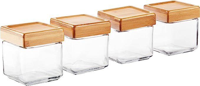 Anchor Hocking 1-Quart Stackable Jars with Bamboo Lids, Set of 4, Clear Glass - | Amazon (US)