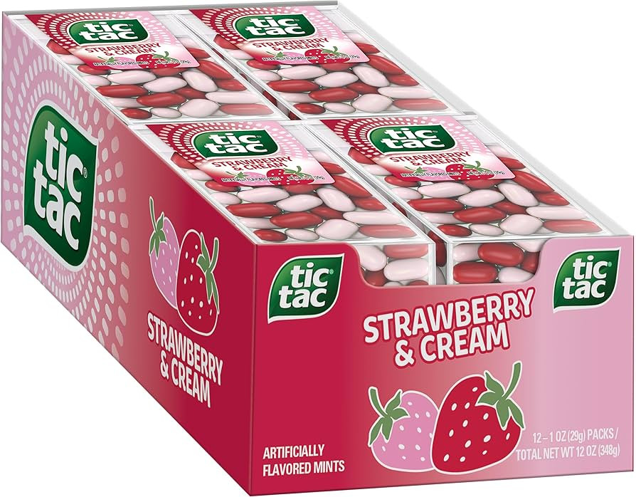 Tic Tac Strawberry & Cream Flavored Mints, 12 Count, On-the-Go Refreshment, Stocking Stuffers, 1 ... | Amazon (US)