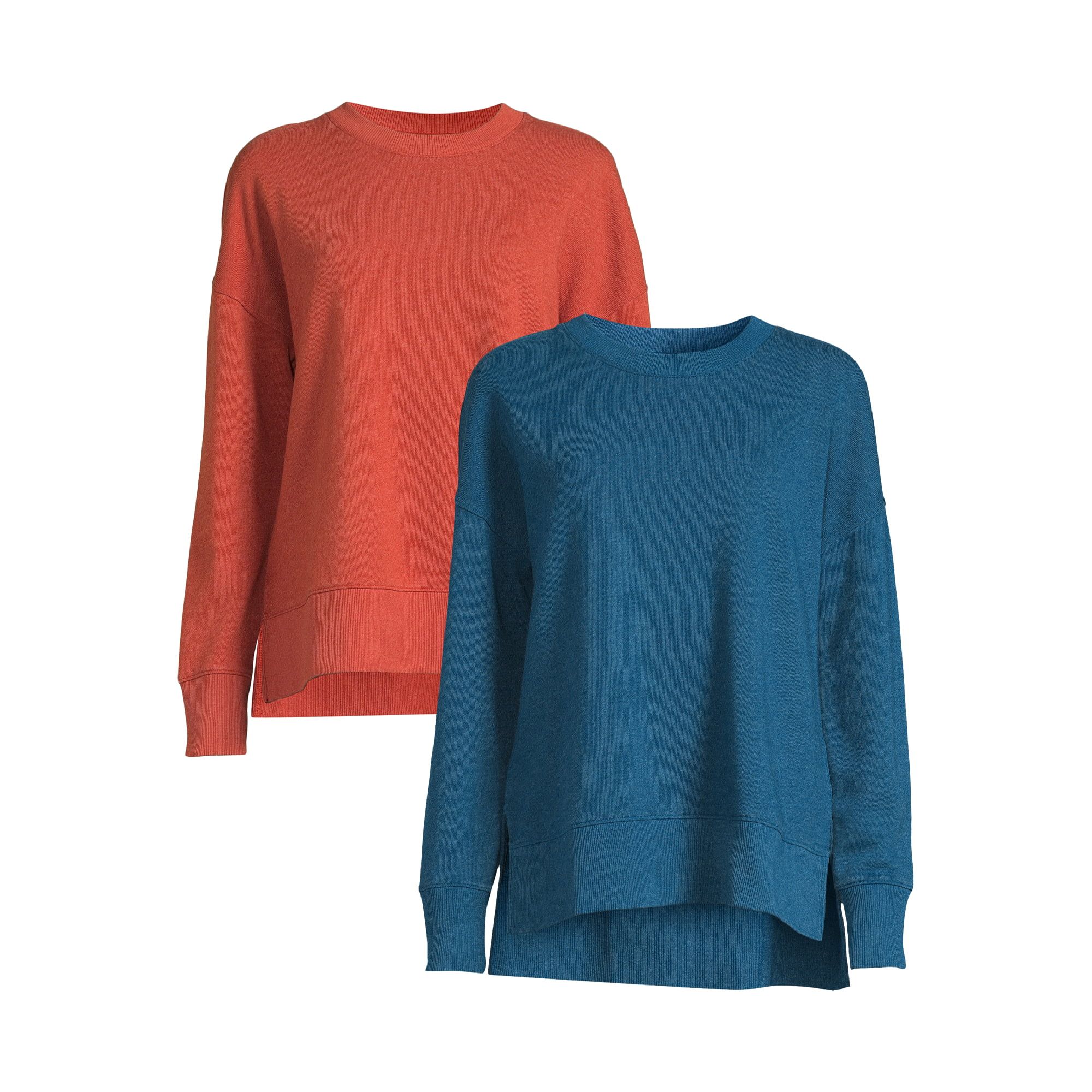 Time and Tru Women's Crewneck Sweatshirt with High-Low Hem, 2-Pack, Sizes XS-XXXL | Walmart (US)