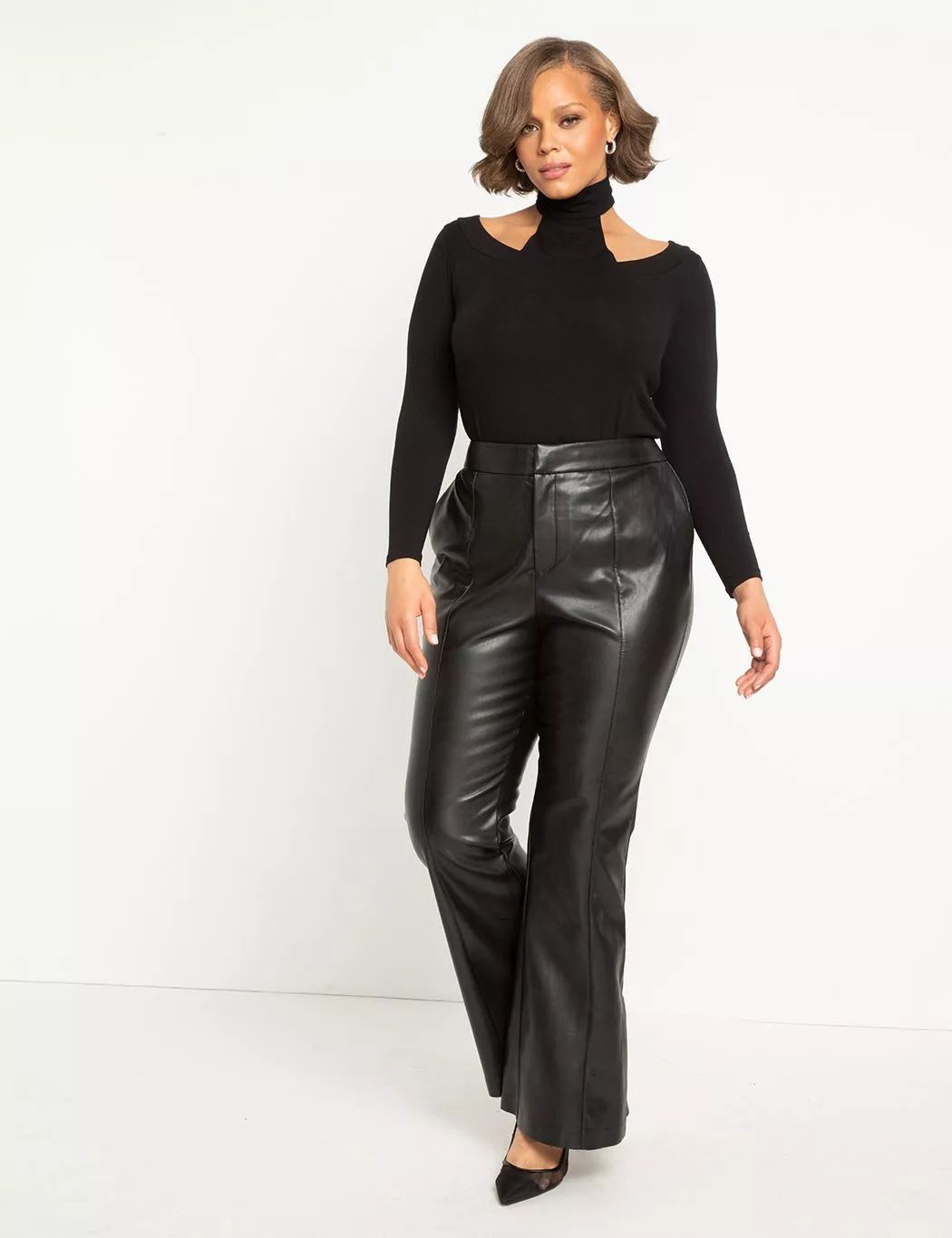 Faux Leather Flare Leg Trouser | Women's Plus Size Pants | ELOQUII | Eloquii