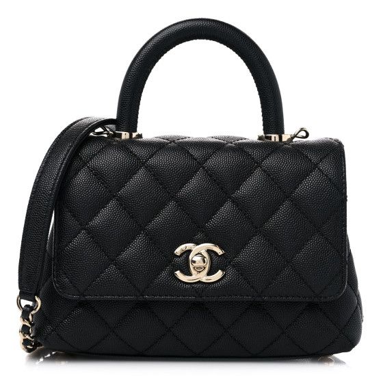 Caviar Quilted Extra Mini Coco Handle Flap Black | FASHIONPHILE (US)