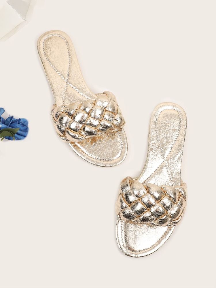 Metallic Braided Design Slide Sandals | SHEIN