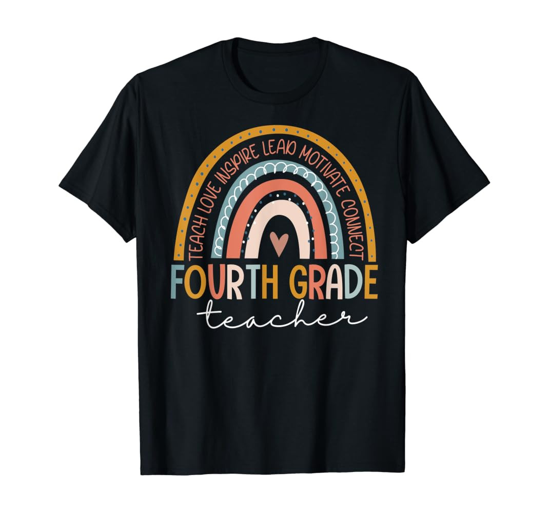 Fourth Grade Teacher Teach Love Inspire Boho Rainbow T-Shirt | Amazon (US)