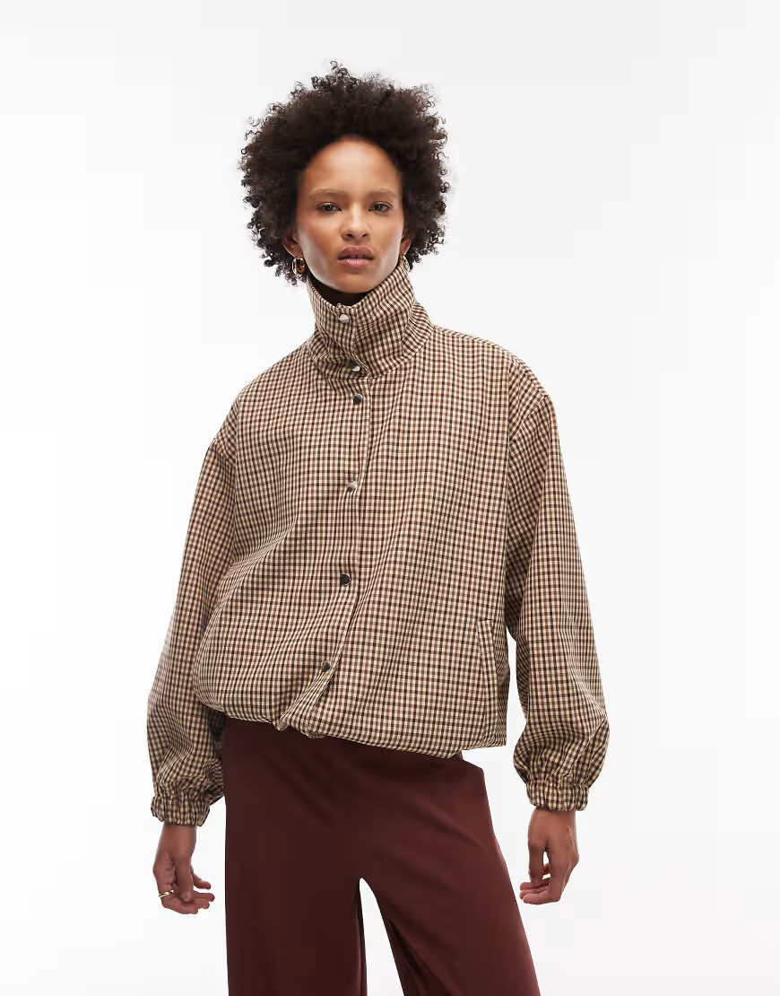 ASOS DESIGN tailored funnel neck jacket in micro check-Multi | ASOS (Global)