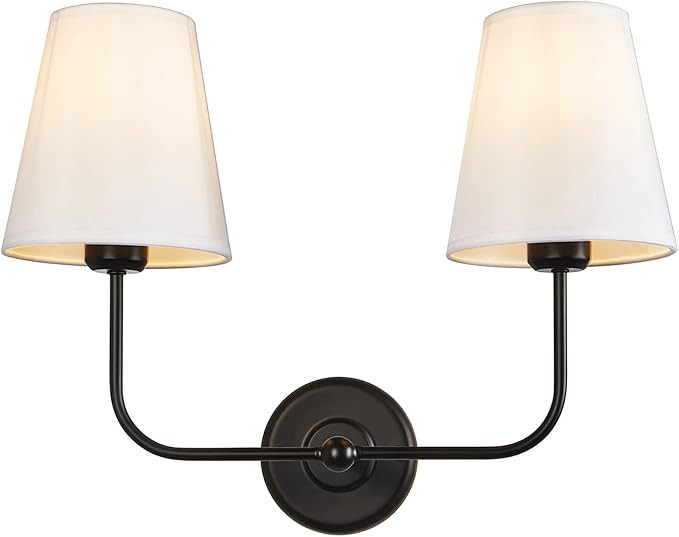 PASSICA DECOR 2 Light Modern Armed Sconce with 2pcs Flared White Fabric Shade Double Sconce for B... | Amazon (US)