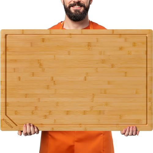 Kikcoin 36”×24” Bamboo Cutting Boards for Kitchen, Heavy Duty Wooden Cutting Boards, Healthy Extra Large Chopping Boards with Deep Juice Groove and Handle, Oversized Stove Top Cover, Natural | Amazon (US)