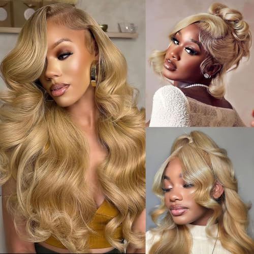 Ruaswey 26 Inch Honey Blonde Wig Human Hair 13x4 Lace Front Wigs Human Hair Colored Frontal Wigs Human Hair Honey Blonde Body Wave Human Hair Wig Pre Plucked 200 Density HD Lace Wig Human | Amazon (US)