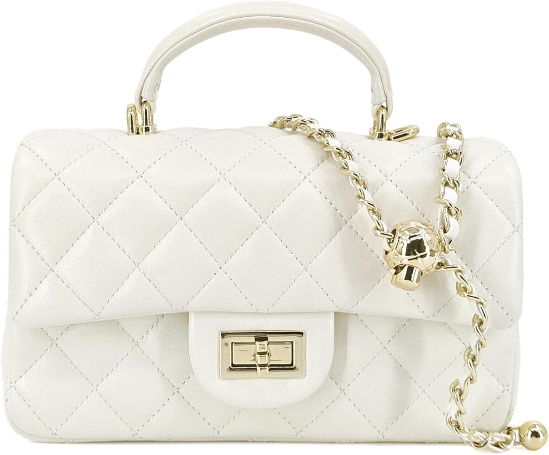 Small Quilted Crossbody Bag for Women, Genuine Leather Mini Shoulder Flap Purse with Gold Chain S... | Amazon (US)